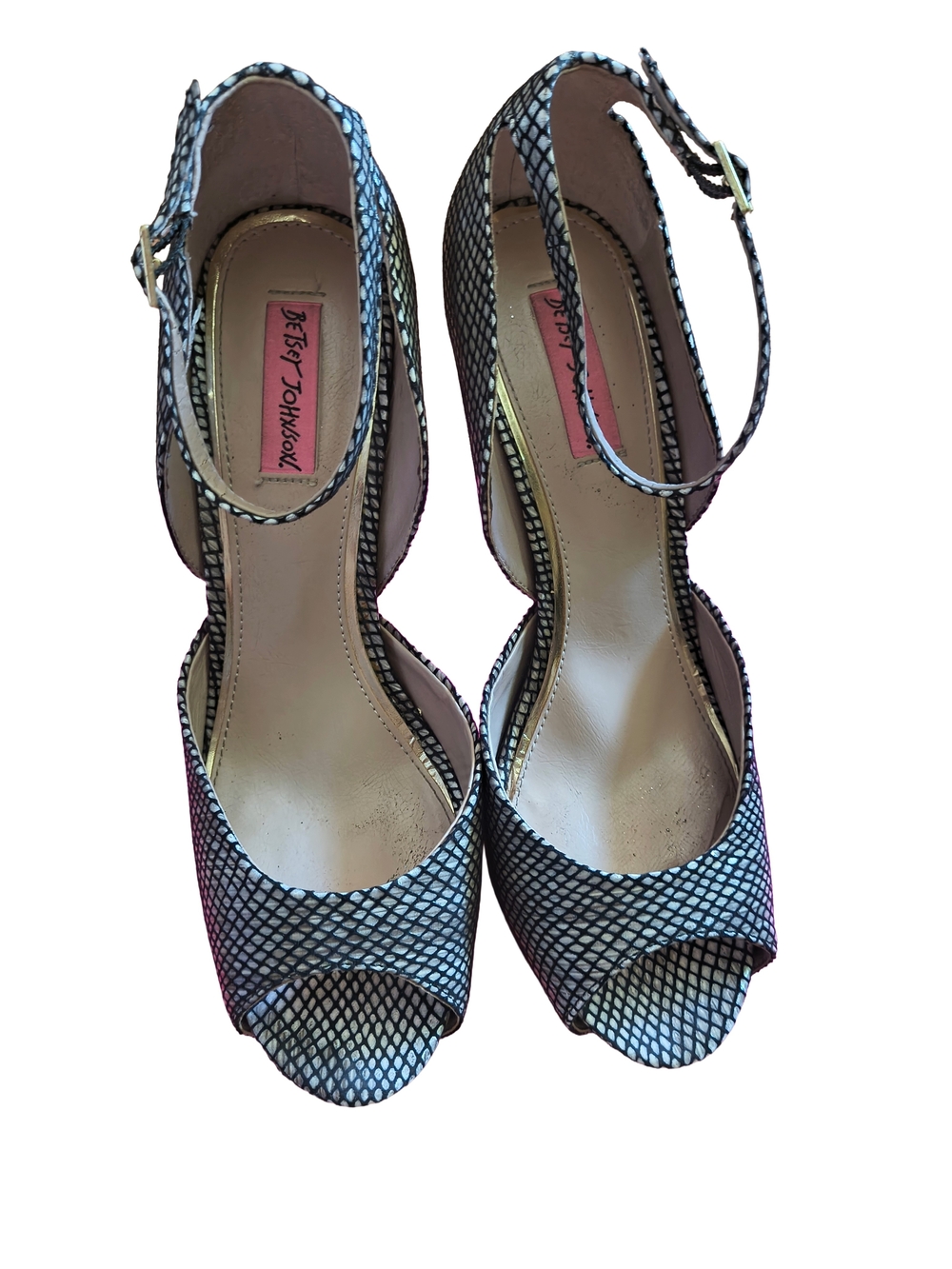 Betsy Johnson Taup/Black Peep-Toe Ankle-Strap Platform Heels - Picture 4 of 10